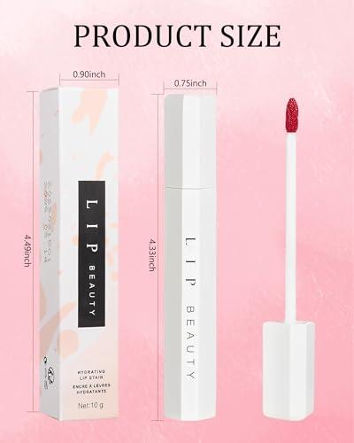 LYSdefeu Moisturizing Lip Tint Stain, Velvet Water Lip Tint Liquid Lipstick Makeup, Vivid High Pigment & Non-Sticky & Non-Transfer Wear Lip Gloss Oil for Lasting All-Day Beauty, Multi-use Lip & Cheek Tint- 01#