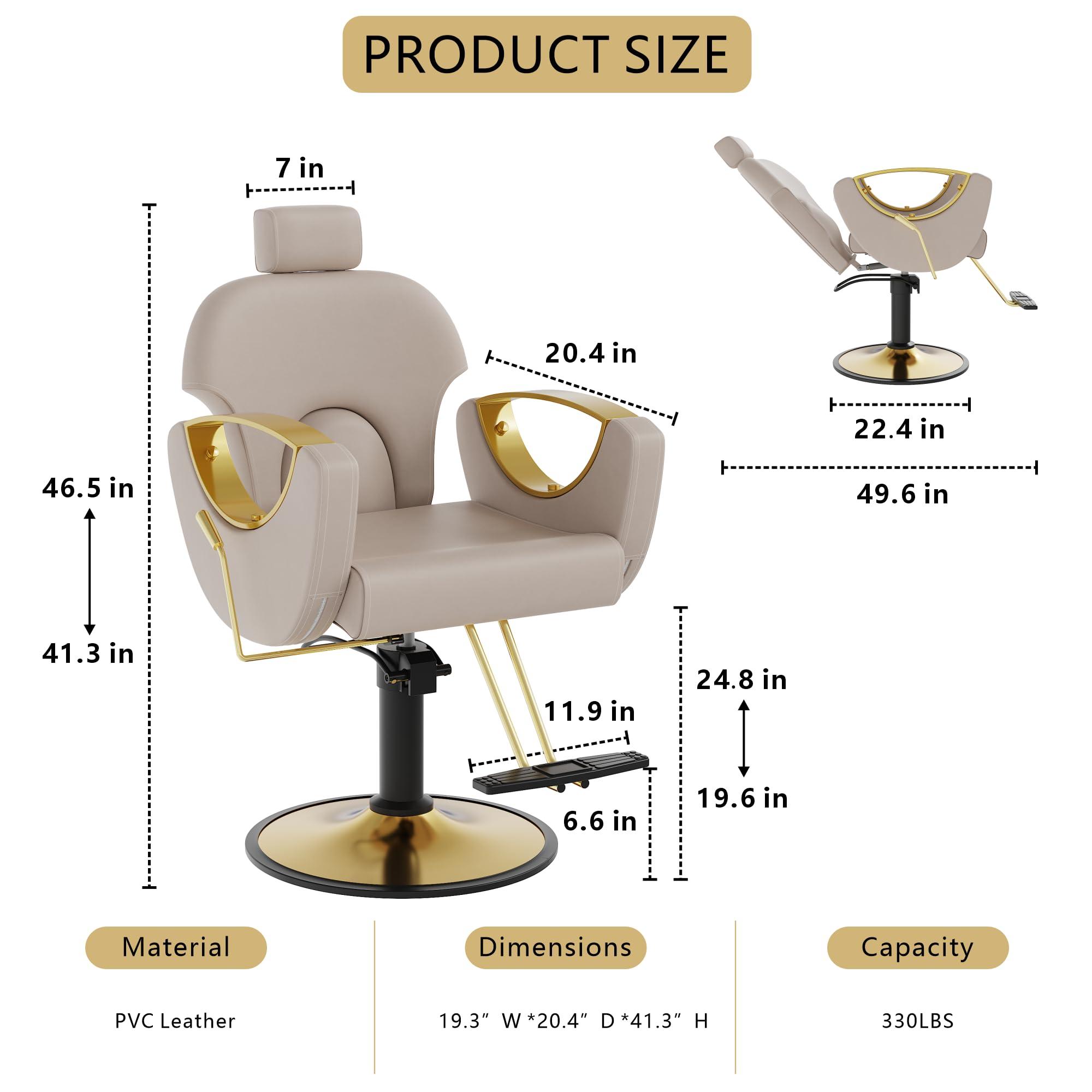 YOCONYO YOCONYO Barber Chair, Reclining Hair Salon Chair, 360 Degrees Swivel Styling Chair, Height Adjustable Hydraulic Shampoo Chair, Spa Equipment (Gray)