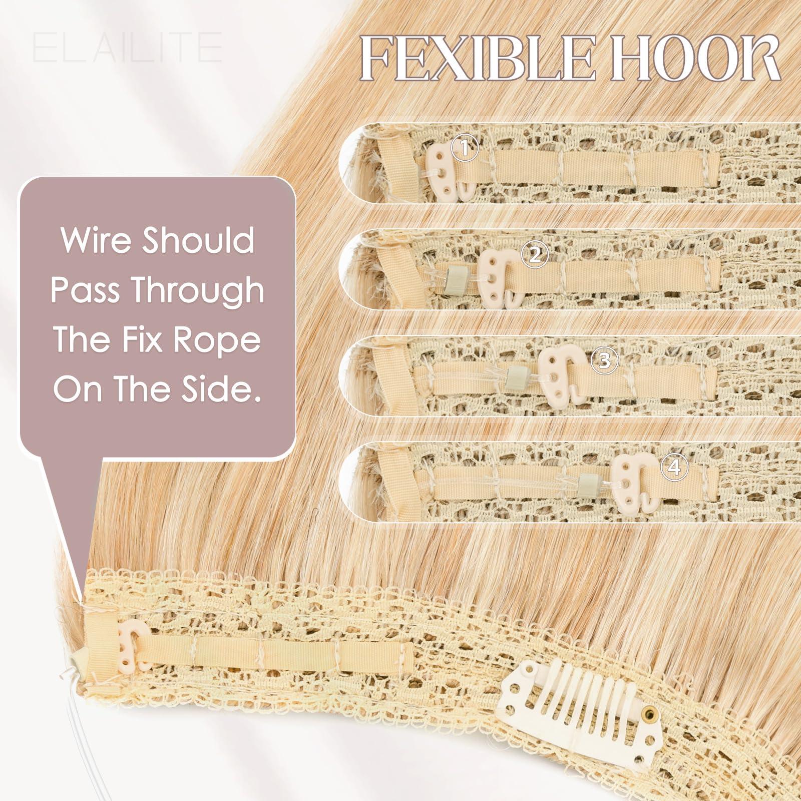 Elailite Elailite Halo Hair Extensions Real Human Hair for Women Ash Blonde & Bleach Blonde Clip in Remy Hairpiece with Adjustable Invisible Wire 18 Inch 65G