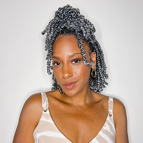 ToyoTress Toyotress Bob Spring Twist Hair - 6 inch 8 Packs Ombre Gray Pre-twisted Crochet Hair Spring Twists Crochet Braids, Synthetic Braiding Hair Extensions (6 Inch, T-Gray-8P)