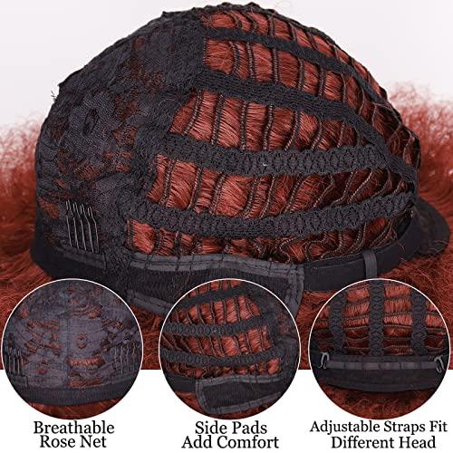 Xinran 8 Inches Short Afro Wig for Black Women,Natural Hair Synthetic Ginger Big Afro Wig,70s Bouncy and Soft Natural Looking Afro Wig(Auburn)