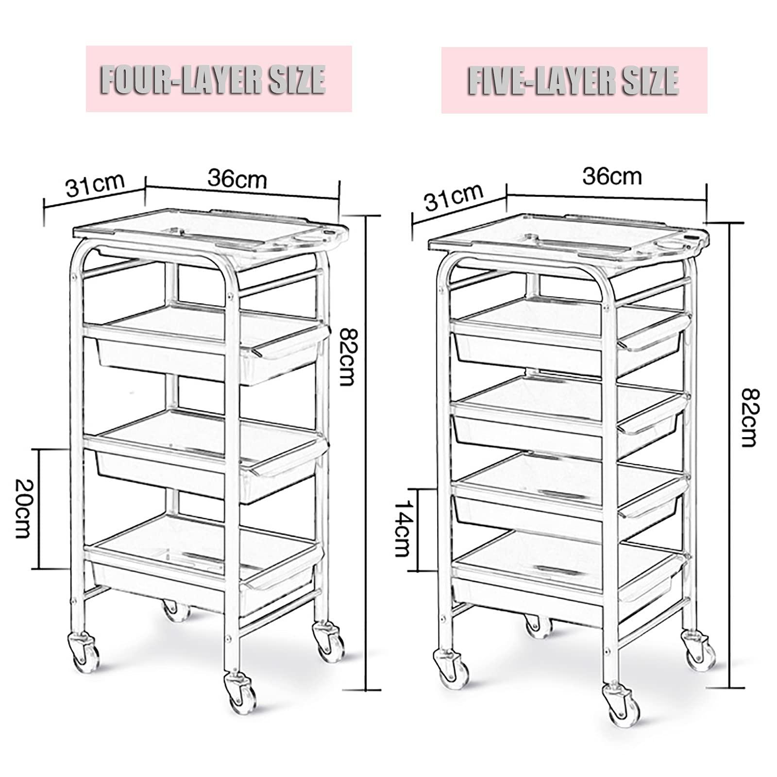 ZJING ZJING Salon SPA Beauty Rolling Trolley Cart, Storage Organizer Drawers, Hairdressing Tool Station Mobile Makeup Cases, Hair Salon Cart W/Hairdryer Holder,P