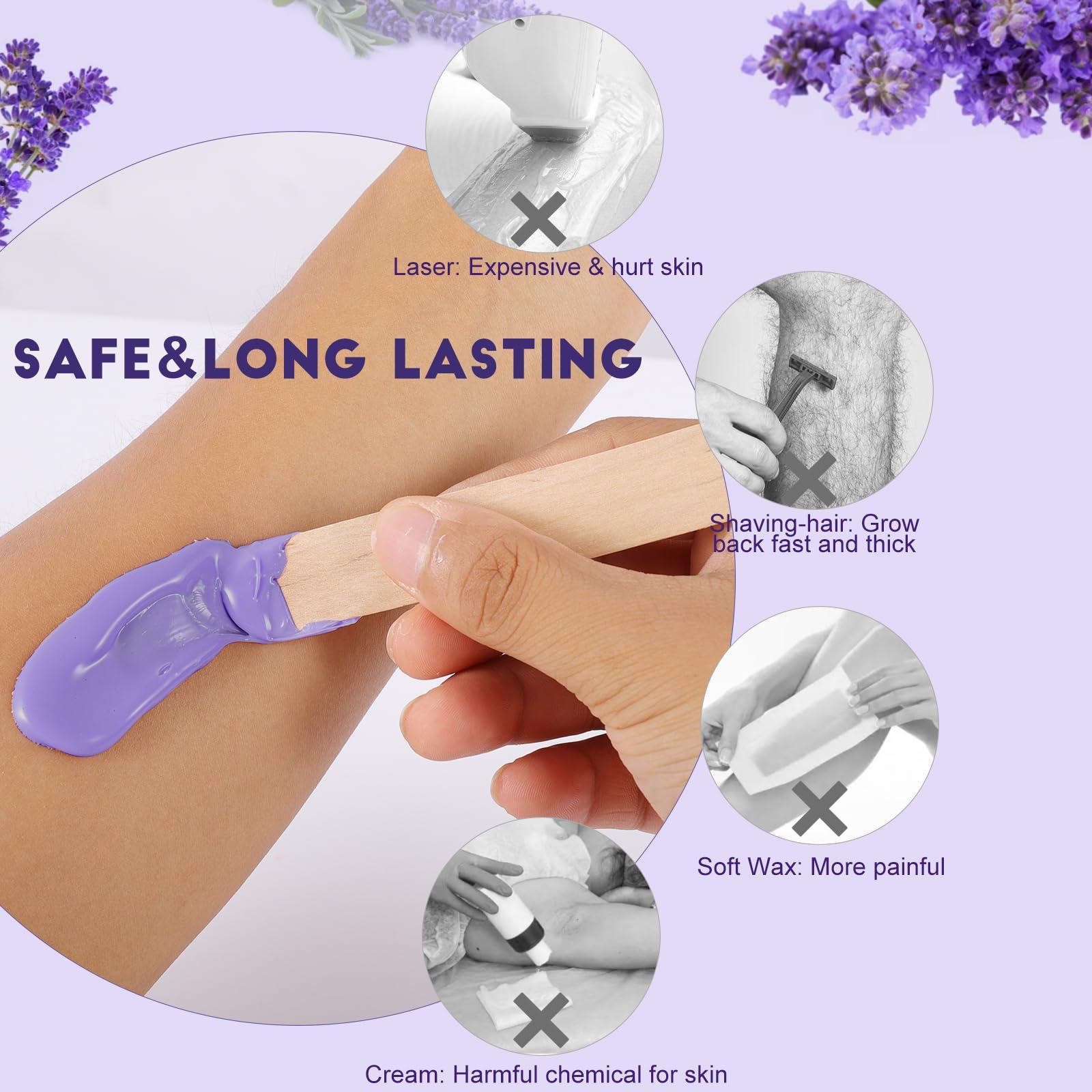 OudaHeat Hard Wax Beads for Hair Removal, 1lb Bulk Brazilian Waxing Beans for Coarse Hair, Face, Underarms, Eyebrow, Back, Chest, Lip, Bikini Wax with 10 Large Waxs Sticks for Women Men, Lavender