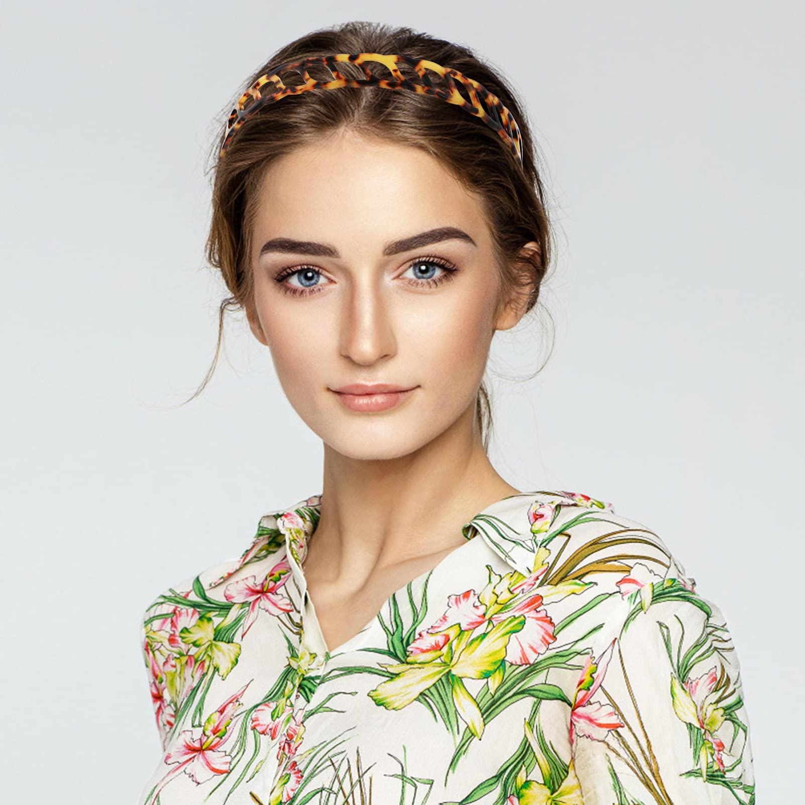 Lurrose Lurrose French Tortoise Shell Headband Celluloid Acetateh Hairband Non- slip Washing Face Hairband Hair Hoop Hair Accessorie for Women (Deep Tortoiseshell)