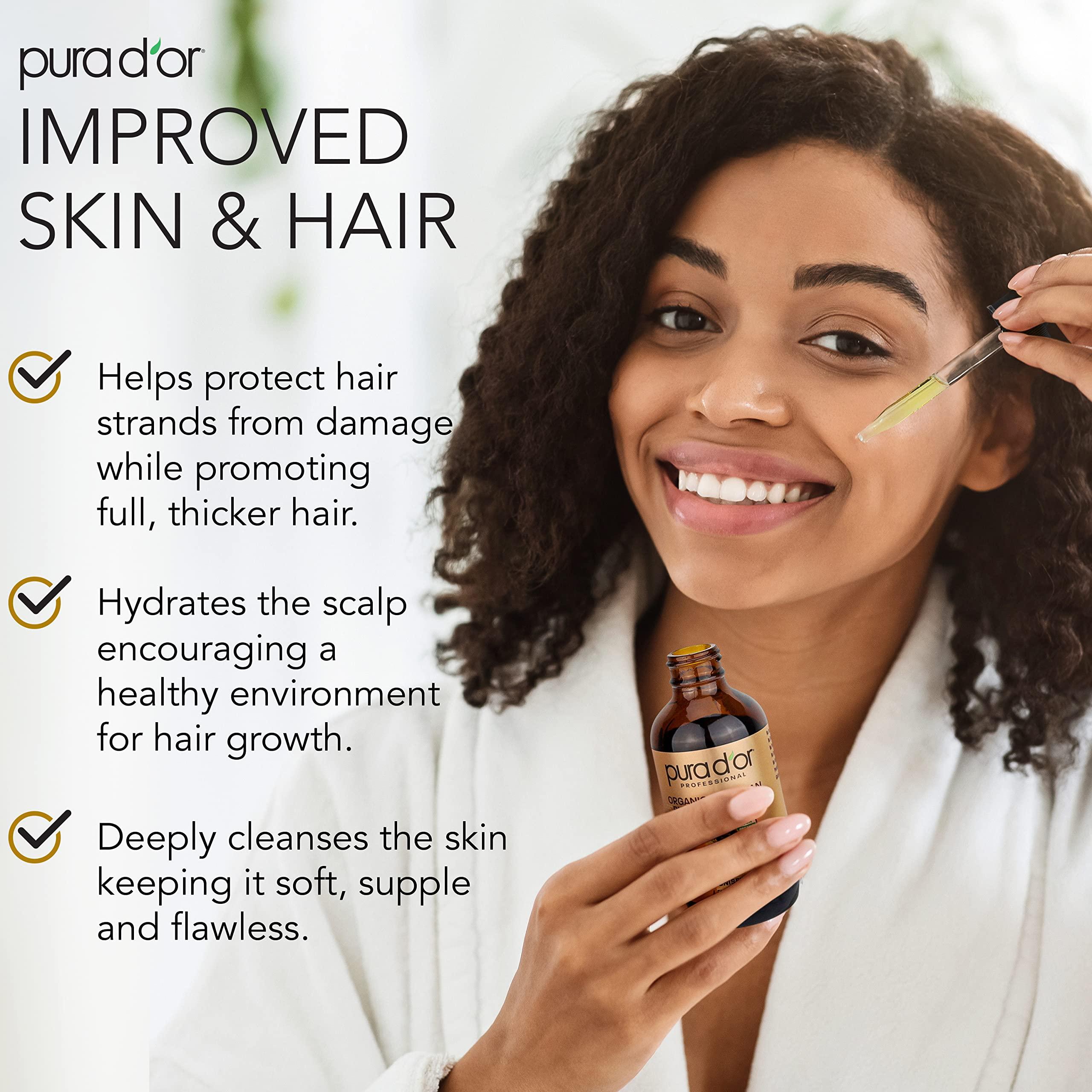 PURA D\'OR PURA D\'OR 4 Oz ORGANIC Jamaican Black Castor Oil - Natural Smoky Scent - w/ 2 BONUS Empty Brushes - 100% Pure USDA Certified Cold Pressed & Roasted, Hexane Free Eyelash & Eyebrow Serum