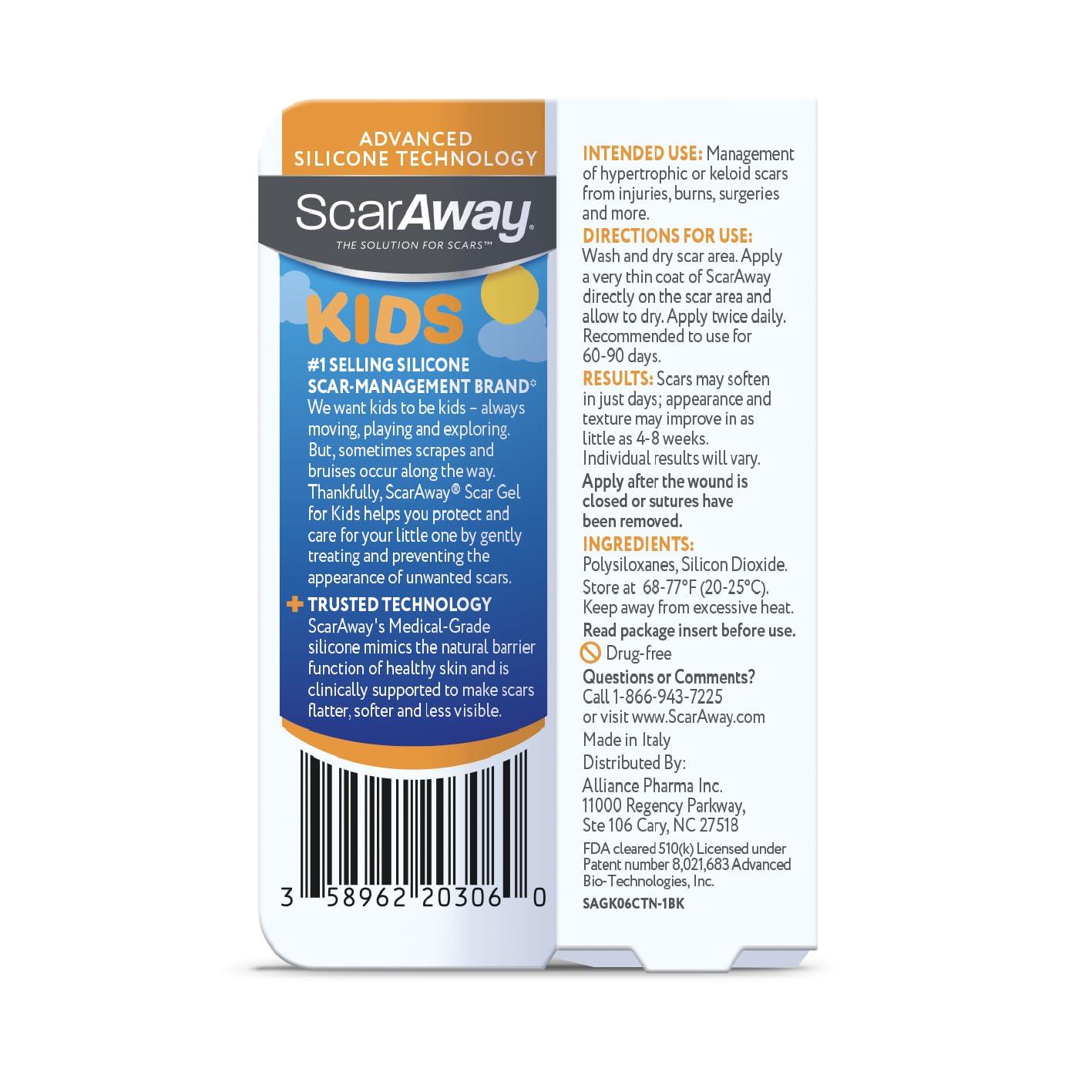 ScarAway ScarAway Kids Silicone Scar Gel, 100% Medical-Grade, Helps Improve Size, Color & Texture of Hypertrophic & Keloid Scars on Face & Body from Injury, Burns & Surgery, Water Resistant, Clear, 6g