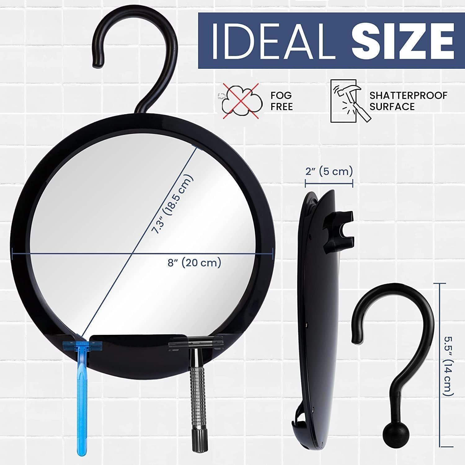 MIRRORVANA MIRRORVANA Dual Anti Fog Shower Mirror for Shaving with Hook for Hanging and Fogless Shatterproof Surface - Fill Back Chamber/Reservoir with Hot Water for Fog Free Shave (8\" Diameter, Black)