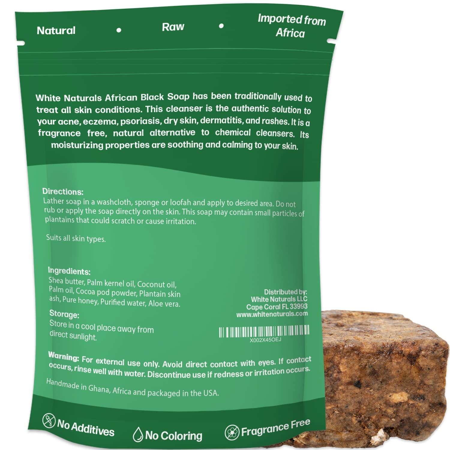 White Naturals Raw African Black Soap 1lb Bar, for Dry Skin and Skin Conditions, Pure & Natural Ingredients, Imported From Ghana