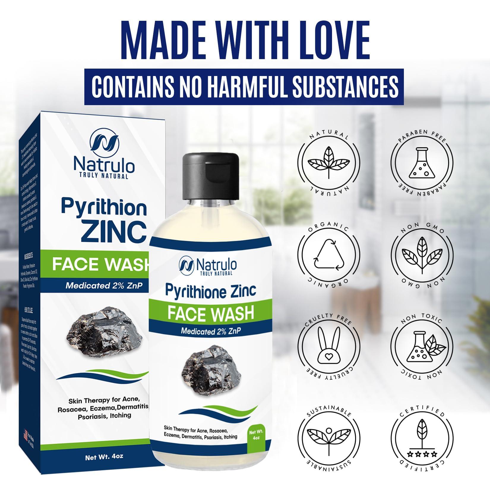Natrulo Pyrithione Zinc Face Wash | 2% ZnP Zinc Soap Skin Therapy Body Cleanser for Acne, Rosacea, Eczema, Dermatitis, Psoriasis, Itching | Cleansing, Calming Facial Wash | Zinc Face & Body Wash Made in USA