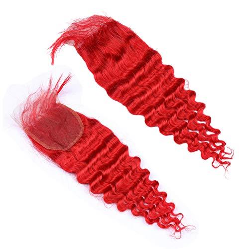 General Peruvian Red Color Human Hair Bundles with Closure 4 with 4 Inches Deep Wavy Mixed Length Virgin Double Drawn Hair Weft