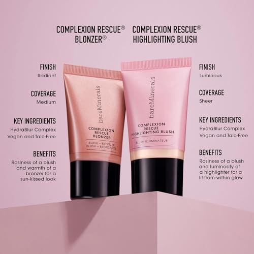 bareMinerals bareMinerals Complexion Rescue Highlighting Liquid Blush, Liquid Highlighter + Blush Hybrid, Buildable, Gel-Cream, Liquid Blush for Cheeks, All Day Wear, Vegan