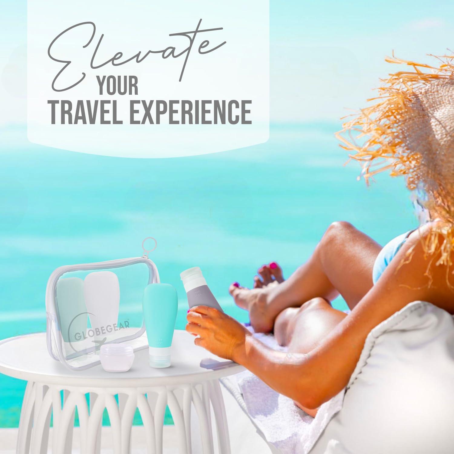 GLOBEGEAR GLOBEGEAR TSA Approved Silicone Travel Bottles Leak Proof & Travel Size Containers for Toiletries Travel Kit with TSA Liquids Travel Bag (model GG3)