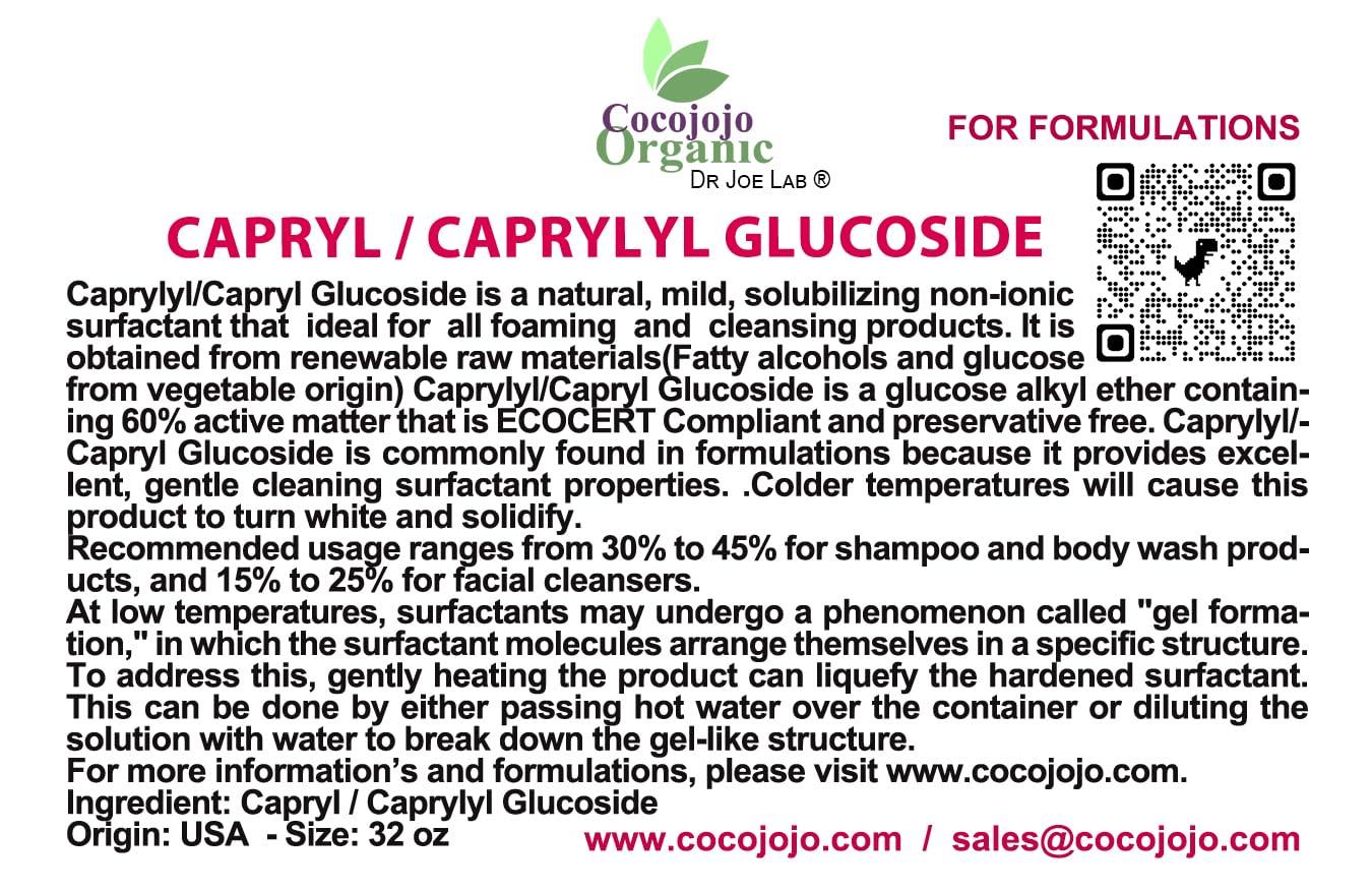 Dr Joe Lab Dr Joe Lab Capryl Glucoside Liquid Surfactant - Caprylyl Natural, Plant Derived - DIY Skin Care - Shower Gels, Foaming, Body Soap, Shampoos Baby Products Face Cleansers - COCOJOJO (32 oz)