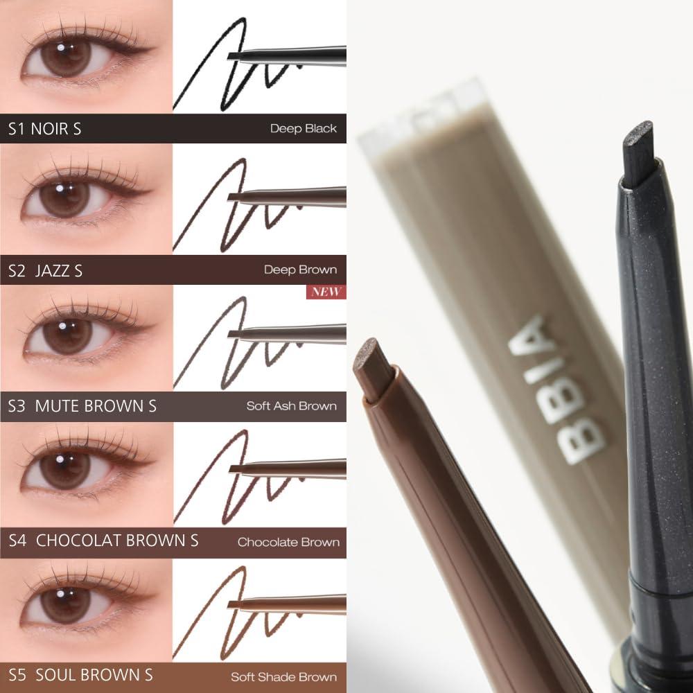 BBI@ BBIA BBIA Last Auto Gel Eyeliner SLIM 5 Colors Ultra-Fine Waterproof Mechanical Gel Eye Liner Pencil Smudge-Proof Easy Drawing Smooth Gliding Texture Vegan Korean Eye Makeup (S3 MUTE BROWN SLIM R)