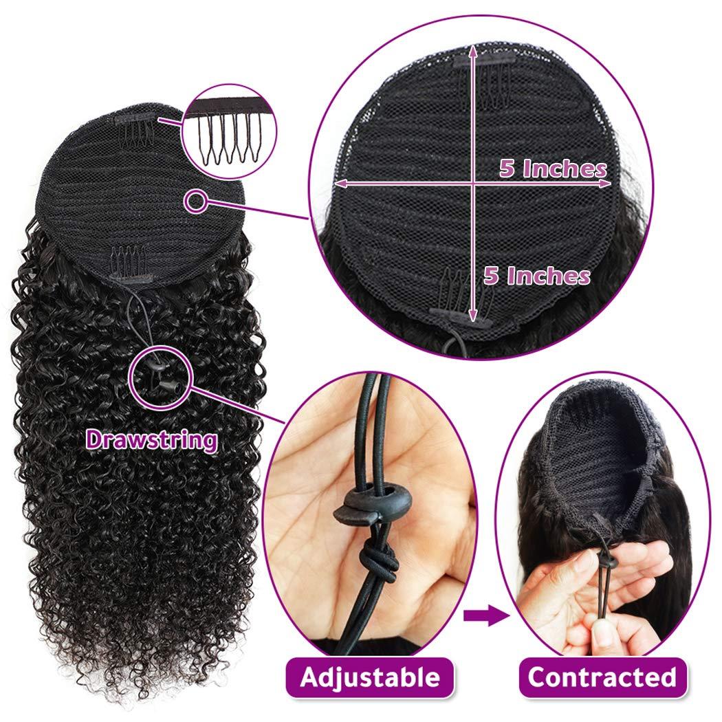 R RACILY HAIR Curly Human Hair Ponytail with Wrap Drawstring 3C Brazilian Hair Weave Natural Color Afro Kinky Curly Hair Piece Clip-in Extensions Hair Pieces for Women (24 Inch, Curly)