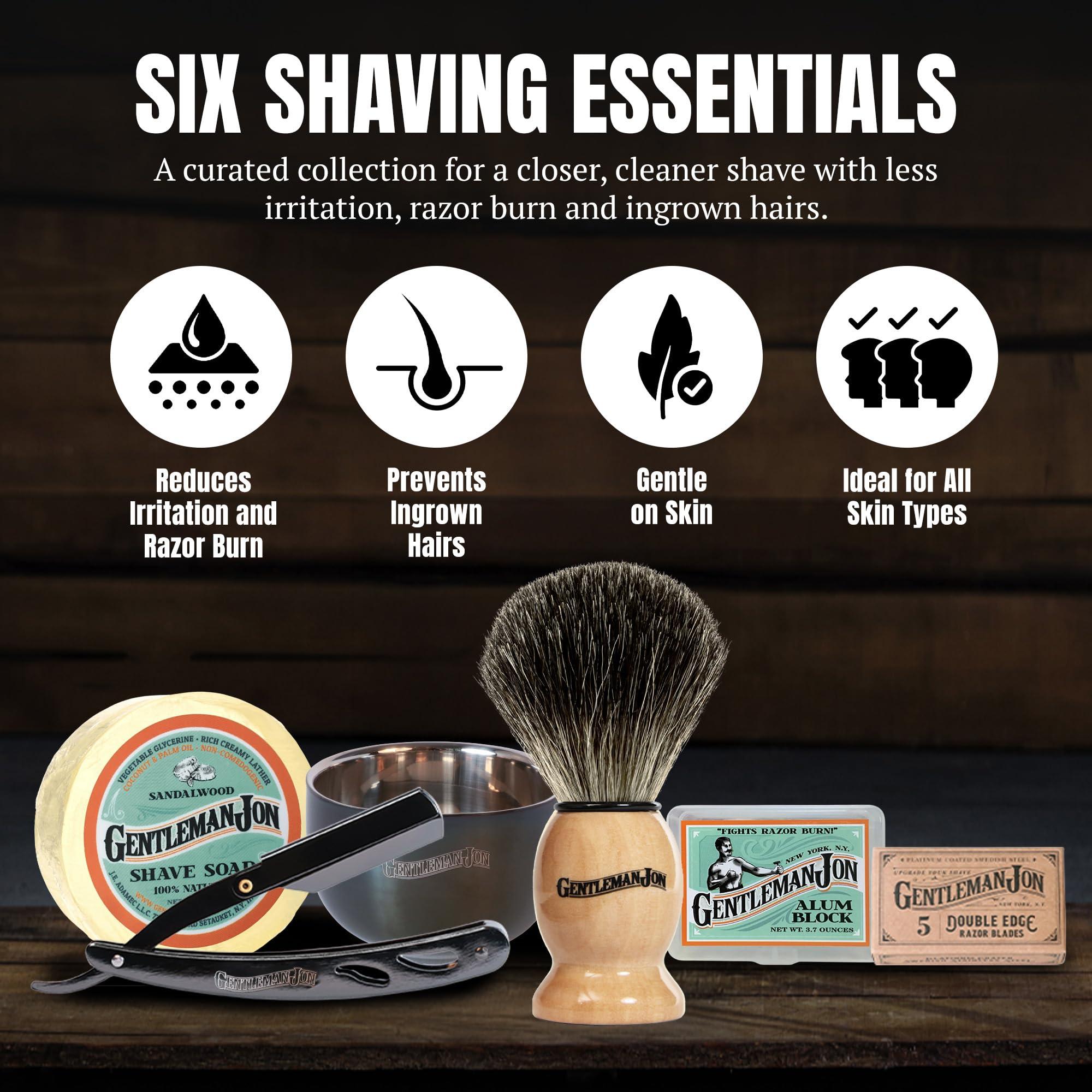 Gentleman Jon Gentleman Jon Straight Razor Shaving Kit | Vintage Wet Shave Grooming Set for Men - Includes: Straight Edge Razor, Hair Shaving Brush, Alum Block, Shave Soap, Bowl & Double Edge Razor Blades