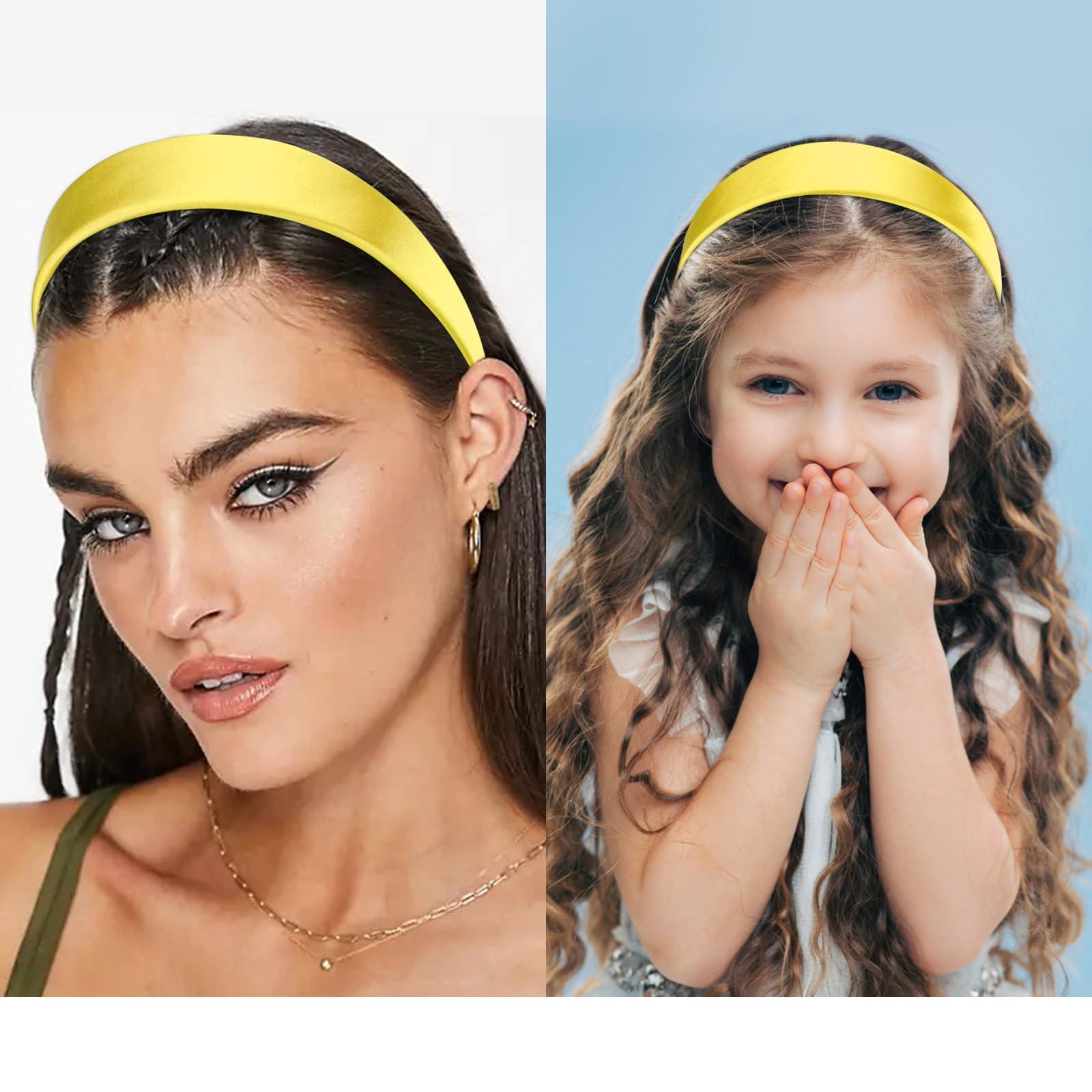 VELSCRUN VELSCRUN Yellow Headband for Women Girls 1.6 Inch Wide Headbands Satin Head Bands for Womens Hair Solid Simple Holiday Hair Bands Cosplay Halloween Hair Accessories Gifts for Mothers Sisters