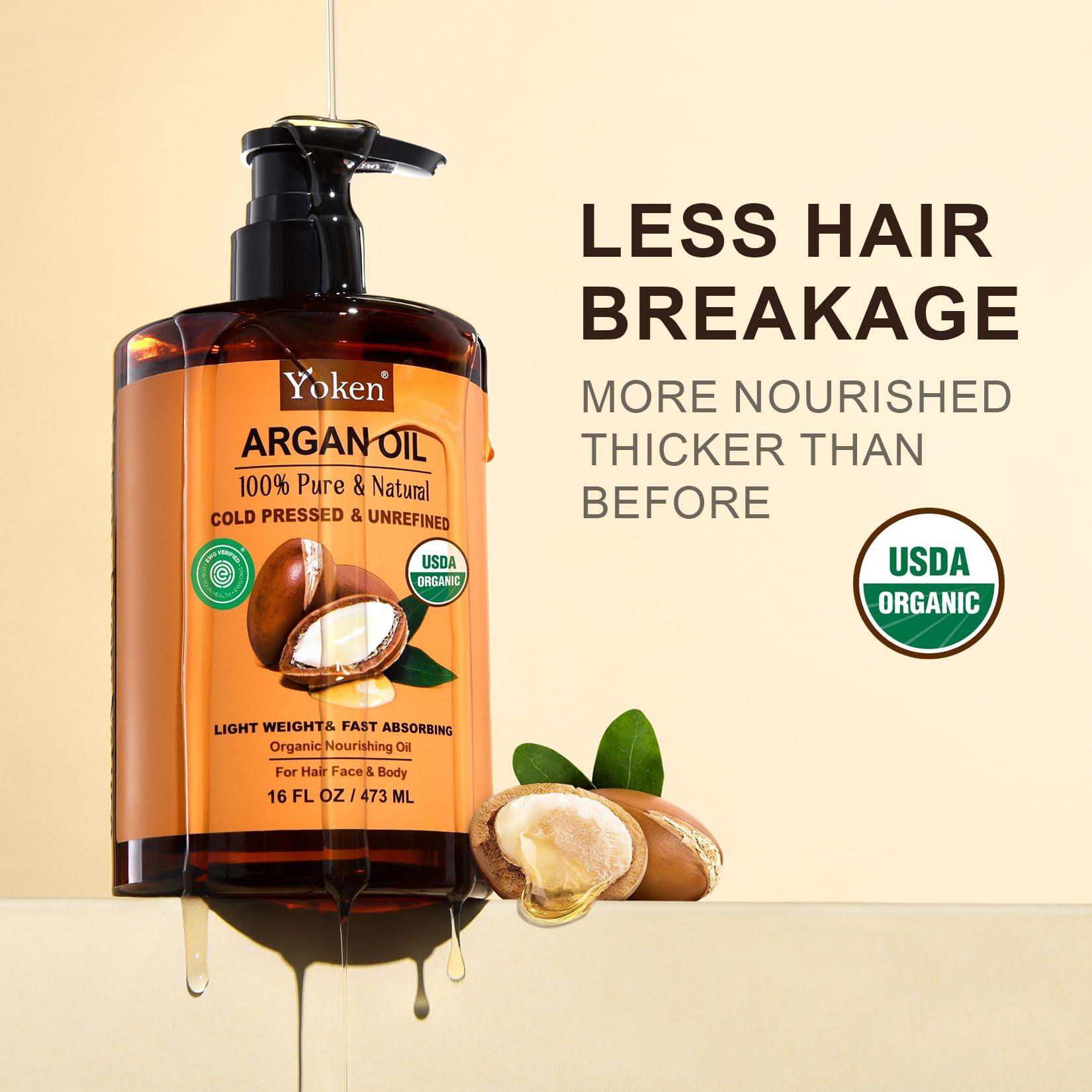 Yoken Yoken Argan Oil for Hair, 16 Fl Oz Pure and Natural Morocco Argan Oil, Argon Oil For Hair, Scalp, Face & Skin Care, 100% Cold Pressed Hair Conditioner, Unrefined Argon Nails Carrier Oil