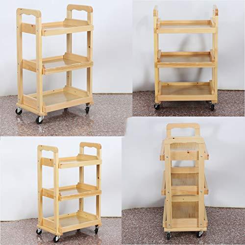 SYTH Beauty Salon Trolley 3-Tier Wood Rolling Utility Storage Cart with Handle,Suitable for Beauty Shop, spa, Barber Shop, Home