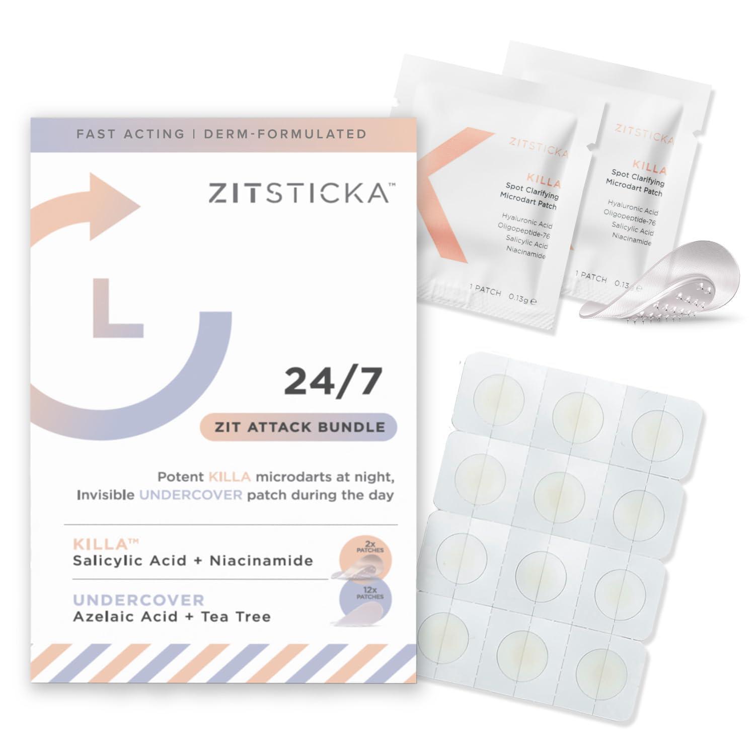 ZitSticka ZitSticka 24/7 Attack Bundle Acne Patches for Face - World\'s Most Potent Pimple Patch with Fast-Acting Microdarts - Starts Working within 2 Hours for Deep, Early-Stage Zits & Blemish - 14 Count