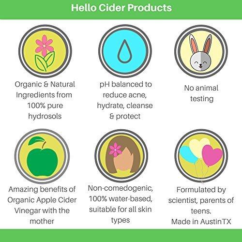 Hello Cider Apple Cider Vinegar Acne Face Wipes-Organic TeaTree, Rose, Chamomile, Witch Hazel.Oil free. Reduce Blemish & Acne. Tone,Restore, Sooth, Balance pH. Dry, Normal, Sensitive Skin. 25ct. USA Hello Cider