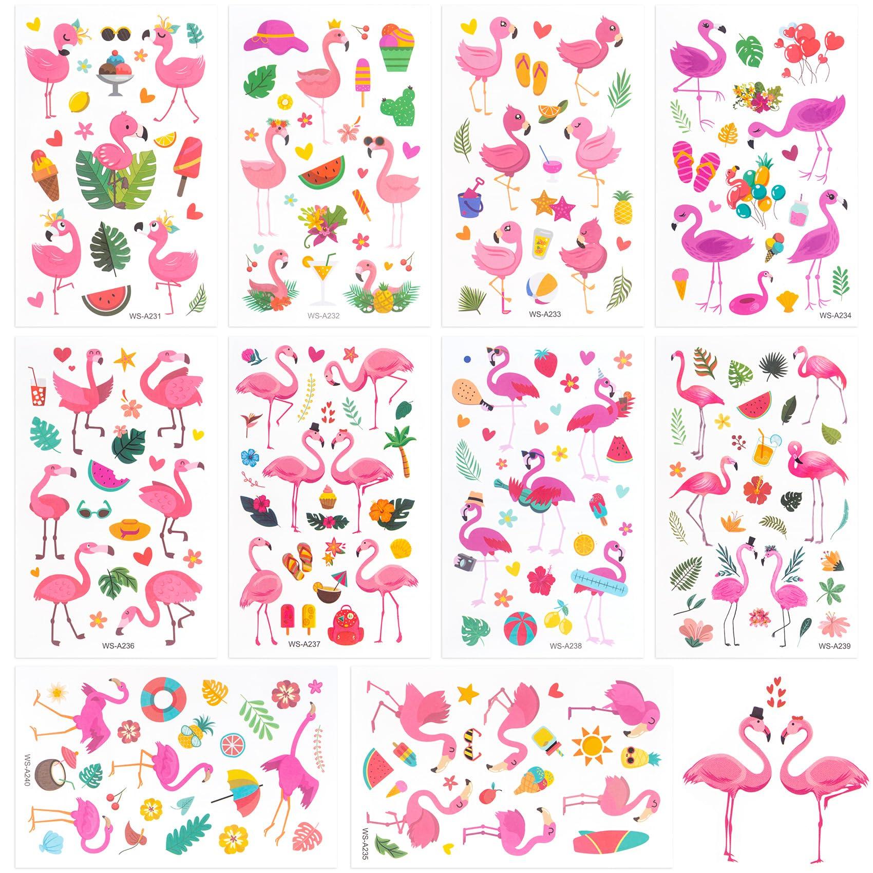 HINZIC HINZIC 20 Sheets Cute Animal Temporary Tattoo for Kids Play, Vinyl Waterproof Flamingo Summer Cartoon Tattoos Stickers for Children Party Makeup Cosplay Drama Shows