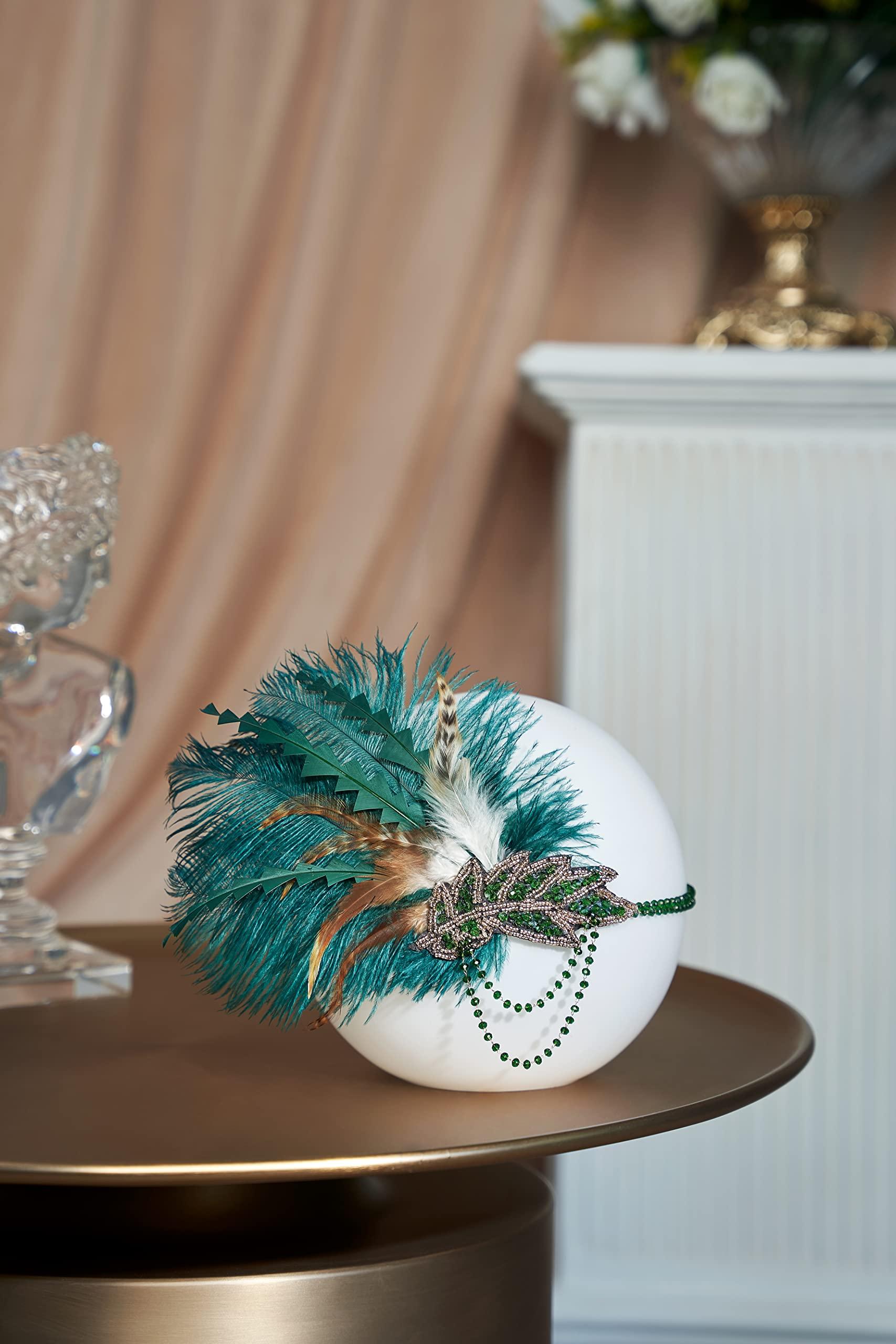 BABEYOND BABEYOND 1920s Headpiece Flapper Headband - Roaring 20\'s Sequined Showgirl Hair Band with Feather (Dark Green)