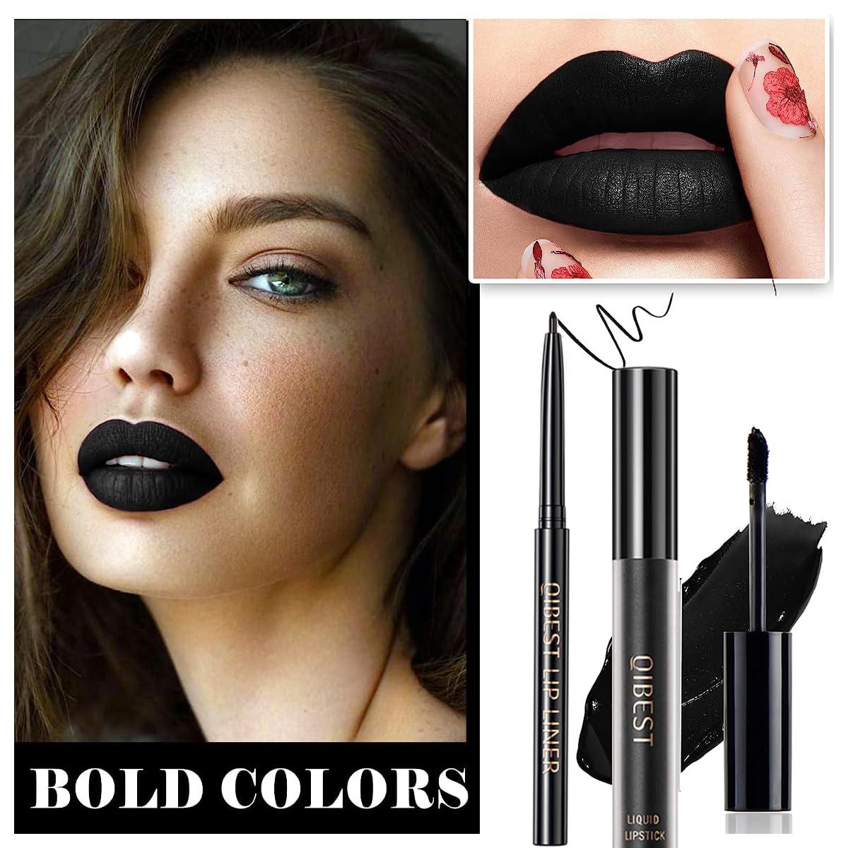 Pakivs Pakivs 3Pcs Black Matte Liquid Lipstick,Lip Liner,Lip Gloss Trio Lip Set Waterproof Long-Lasting Moisturizing Velvety Lip Stain One Step Lips Makeup Kits Goth Makeup