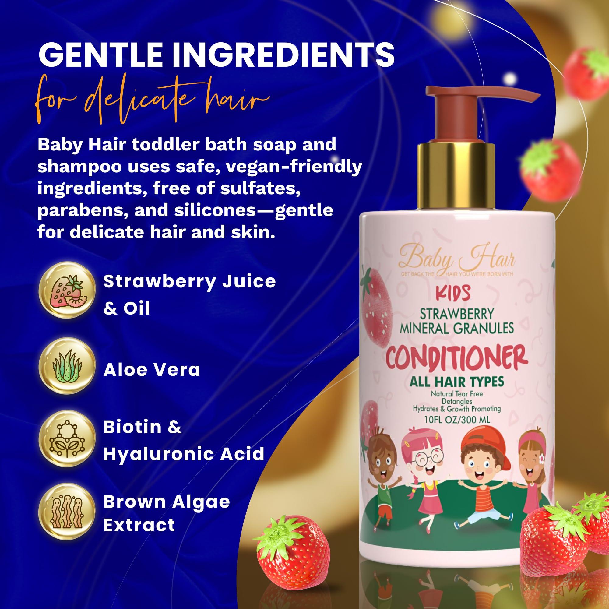 BABY HAIR Baby Hair - Strawberry Mineral Kids Hair Conditioner, Sulfate-Free Toddler Hair Conditioner, Hair Conditioner for Kids with Strawberry Oil, Camellia Oil, and Biotin, 10 fl.oz