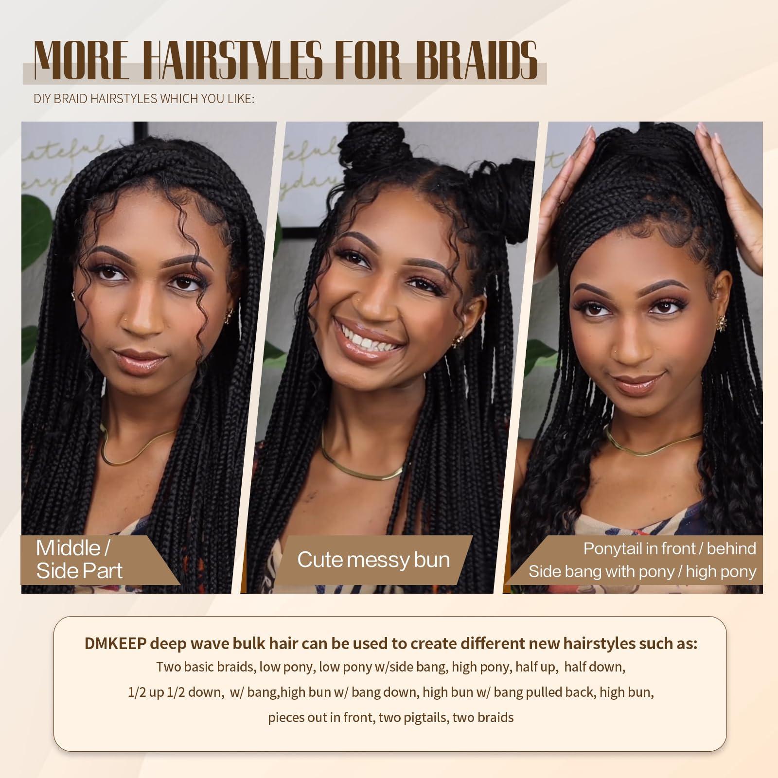 DMKEEP DMKEEP Top Grade Water Wave Human Braiding Hair 2 Bundles 100g Human Hair Braiding Hair No Weft Bulk Human Hair for Braiding Hair Extensions Jet Black 20 Inch