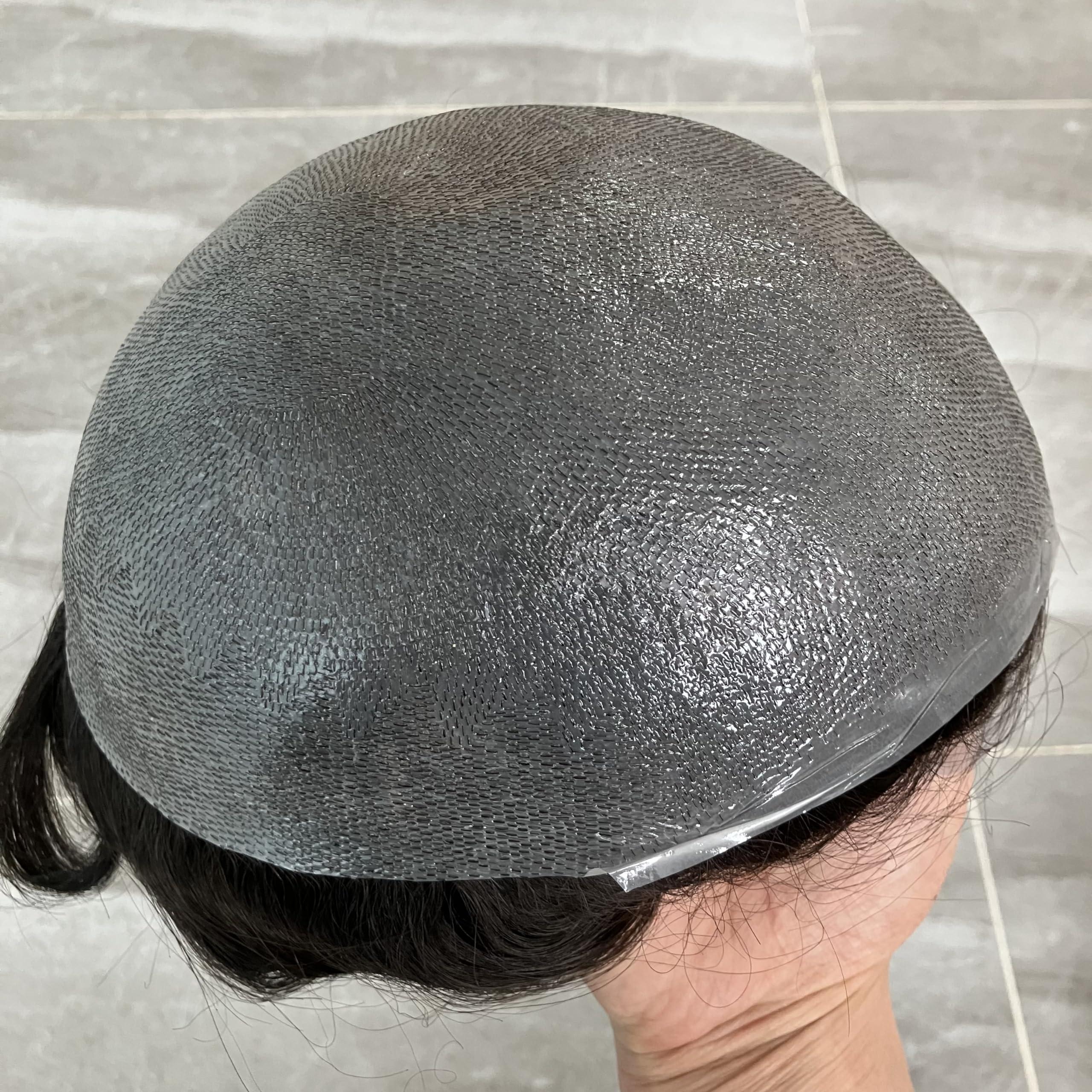 Eversilky Eversilky Super Ultra Thin Skin 0.02mm Full Skin Human Hair Men\'s Toupee Undetected Natural Hairline Prosthesis Capillary V Loop System (#2, dark brown, 0.03mm pu)