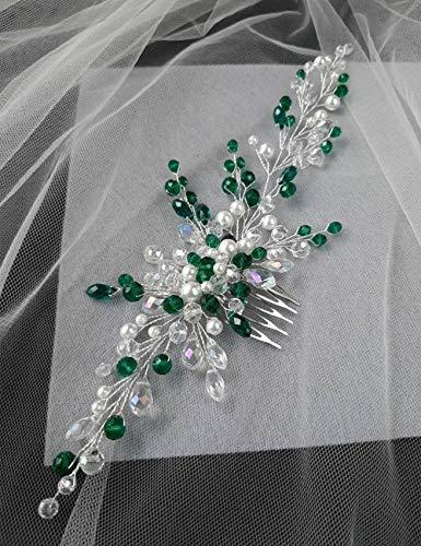 Aimimier Aimimier Bridal Emerald Hair Vine with Comb Green Crystal and Pearl Hair Comb Boho Wedding Hair Accessories for Women and Girls