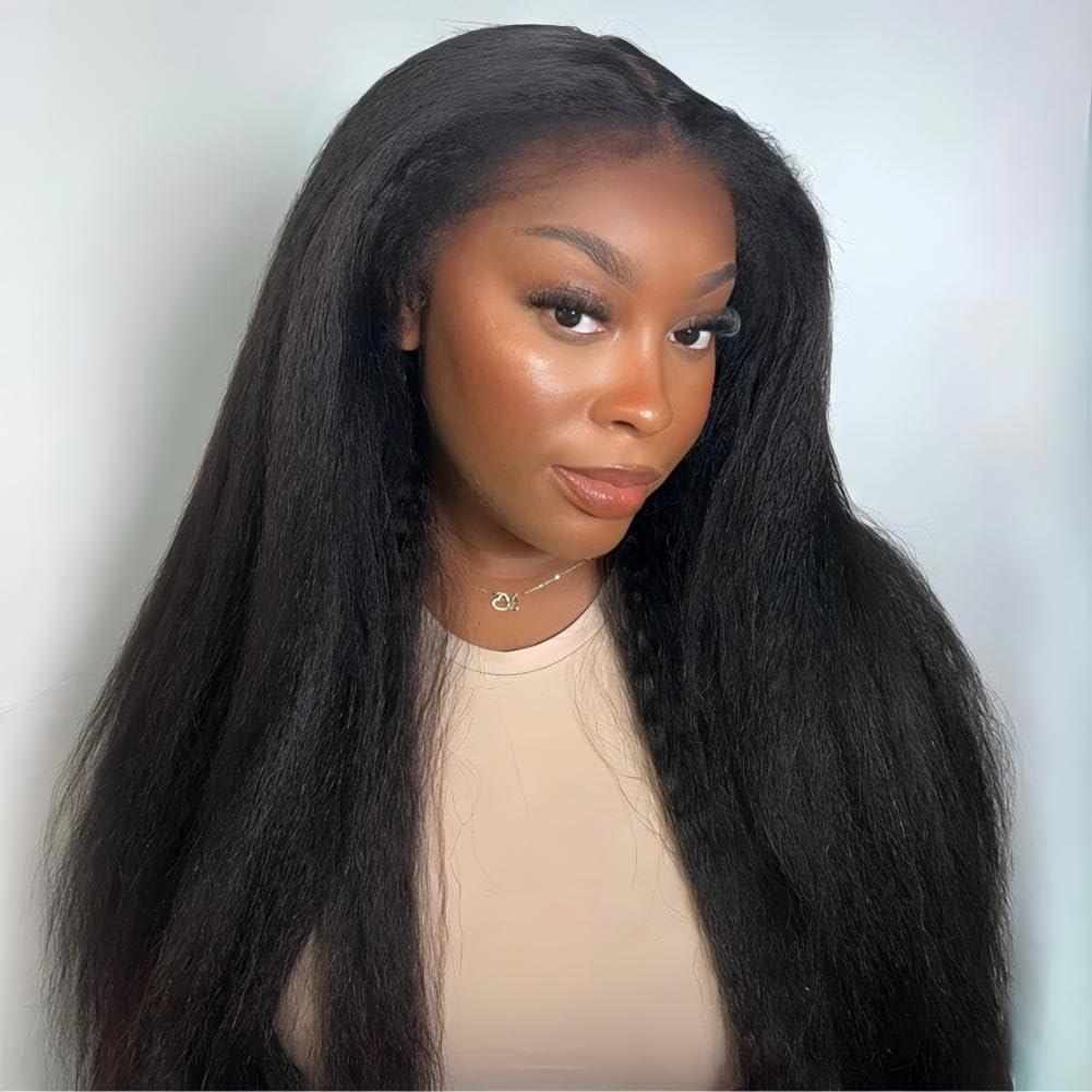 ISEE ISEE HAIR Lace Front Wigs Human Hair Kinky Straight Wear & Go Glueless Wigs Natural Hairline Pre Cut HD Lace Closure Wig Beginner Friendly 180% Density 20 Inch