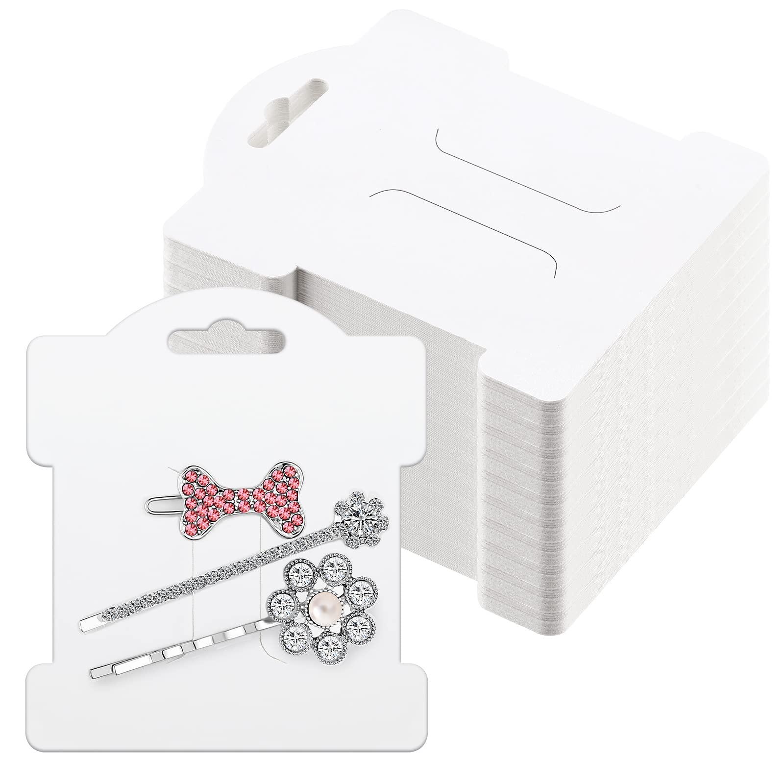 Junkin Junkin 100 Pcs Hair Clip Display Cards Headband Display Cards Hair Bow Holder Cards Rectangle White Cardboard Hair Barrettes Jewelry Display Holder for Hair Accessories Display and Organizing()