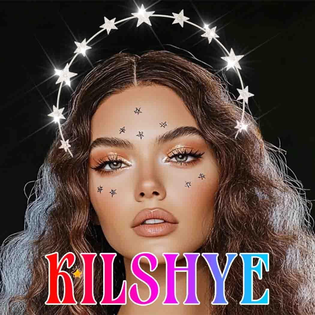 Kilshye Kilshye Rhinestone Star Goddess Headband Crystal Halo Crown Headpiece Bridal Hair Band for Women (Silver)