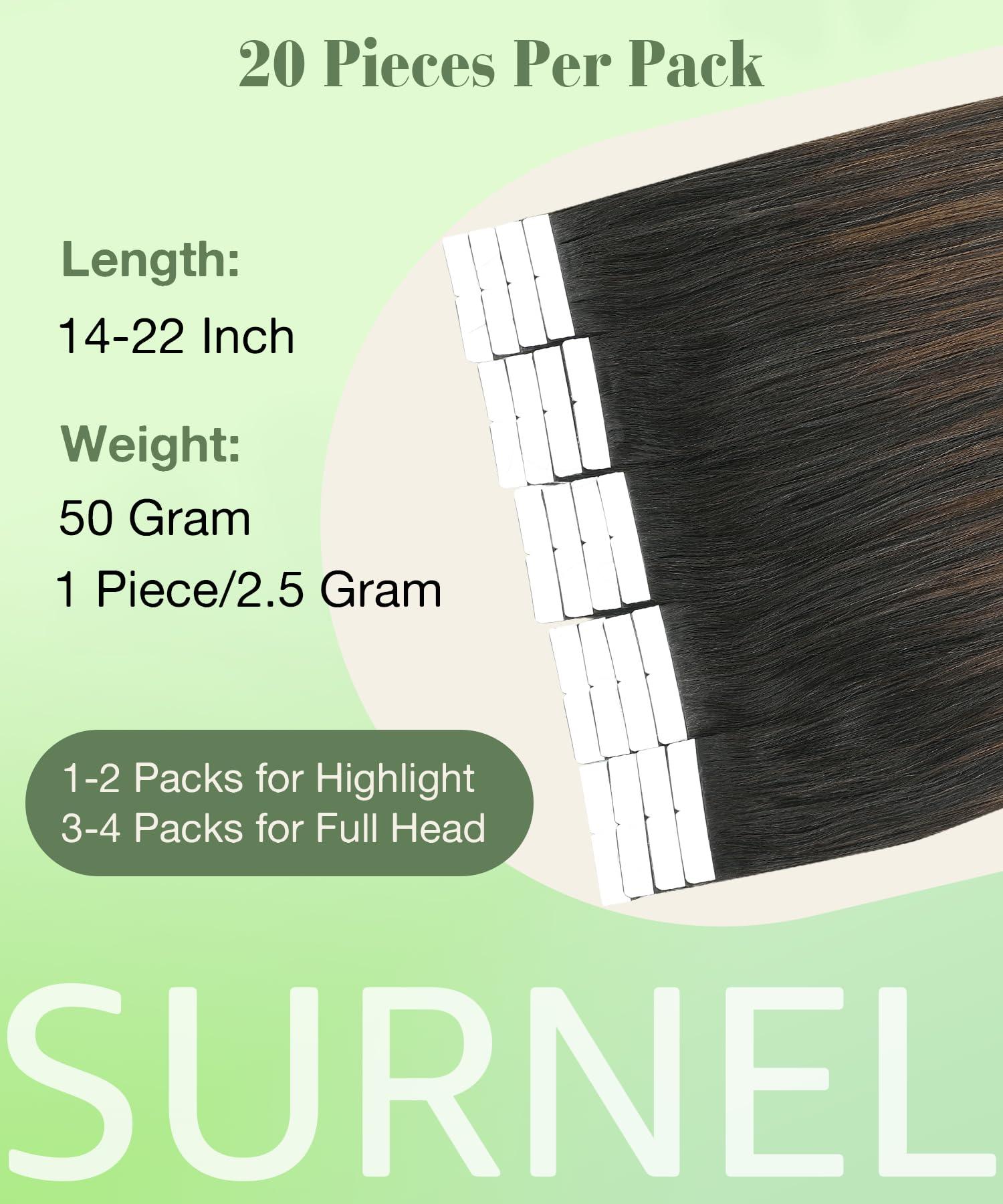 SURNEL SURNEL Tape in Hair Extensions Human Hair 16 inch Tape in Hair Extensions Color 1B Fading to 4 Brown Highlighted 27 Blonde Tape Hair Extensions 20 pcs 50g(#1B/4/27-16)