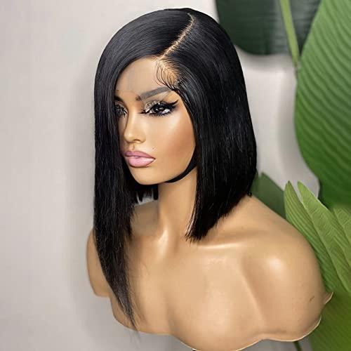 Anlimer Anlimer Asymmetrical Side Part Blunt Cut 13x4 Lace Front Wig Human Hair Bob Wigs Glueless Pre Plucked With Baby Hair Lace Closure Bob Remy Hair Wig for Black Women Silk Base Lace Frontal Wig Natural Color (10, 13x4 Lace Front Wig 150 Density)