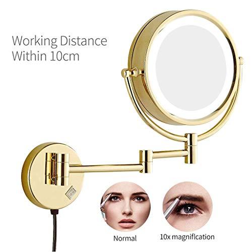 KWEE KWEE LED Makeup Mirror Wall Mount 10x Magnification, Double Sided Magnifying Makeup Mirrors with Lighted, 8.5 inch Extension - for Bathroom Shaving Gold Finish