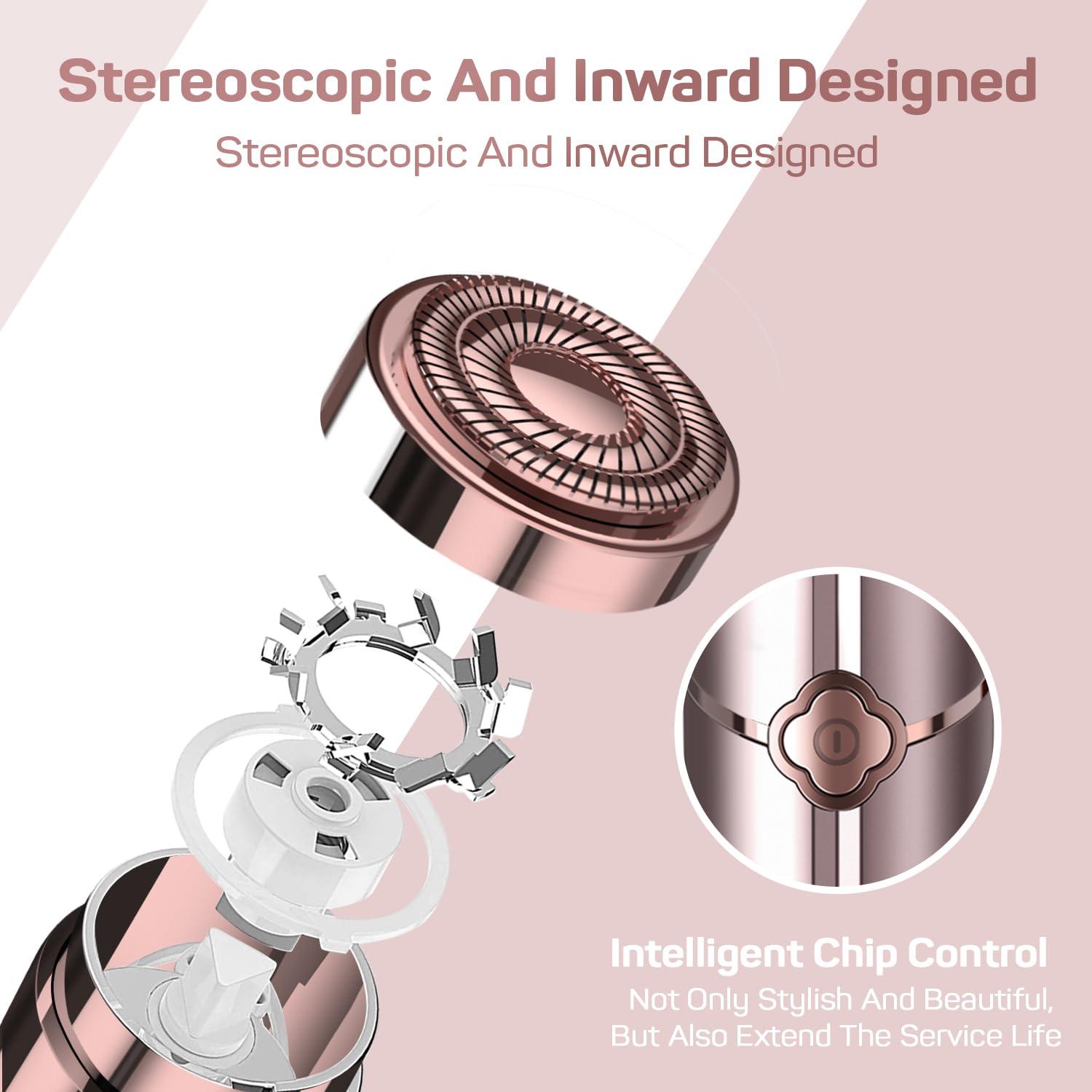 gurelax Facial Hair Removal for Women, Electric Painless Rechargeable Facial Hair Remover for Face, Lip, Chin with 2 x Replacement Heads