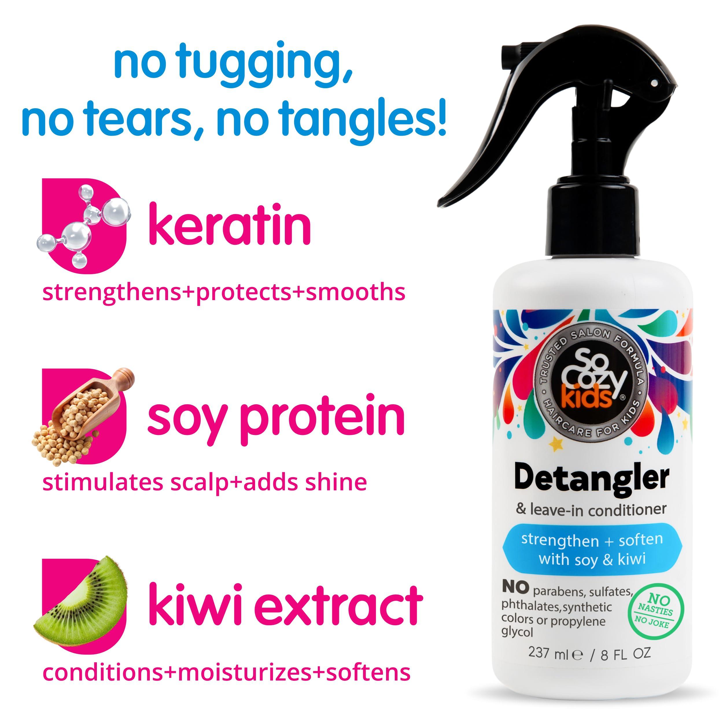 SO COZY SoCozy 2-in-1 Detangler & Leave In Conditioner Spray (8 Fl Oz, Pack Of 2) Hair Detangler Spray for Kids, Leave In Hair Conditioner & Detangling Spray with Keratin, Soy Protein & Kiwi Extract
