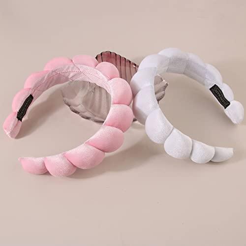 VANYCIG Mimi and Co Spa Headband for Women, Sponge Spa Headband for Washing Face, Makeup Headband Skincare Headband Puffy Spa Headband, Terry Towel Cloth Fabric Head Band for Skincare, Makeup Removal (White)