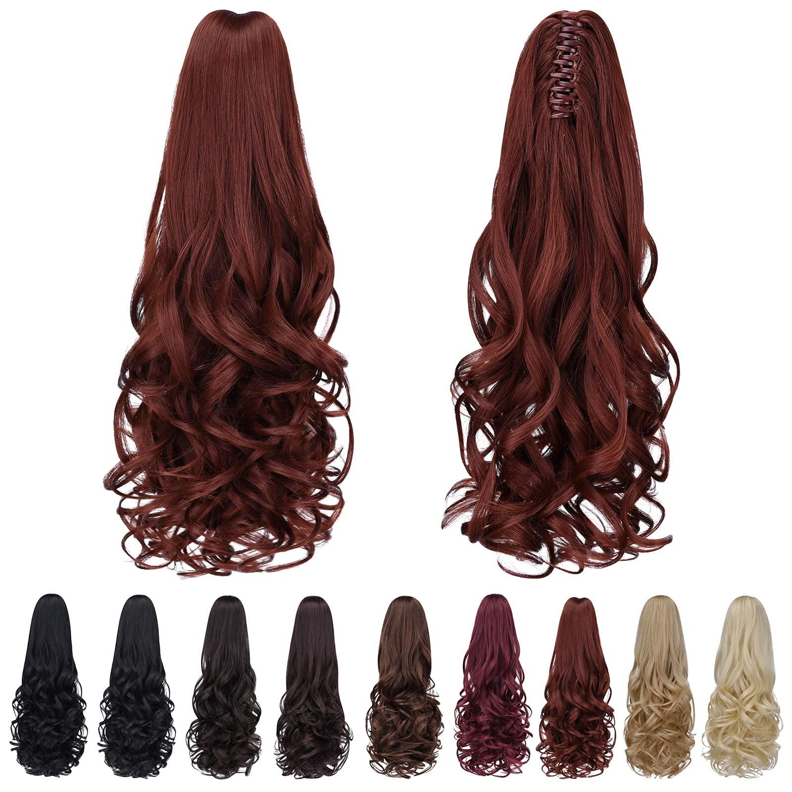 SYXLCYGG SYXLCYGG Auburn Ponytail Hair Clip Synthetic Fake Pony Tails Claw Clip Hair Extensions 20\" Wavy 5.3 OZ Like Real Hair piece Women Yaki Fluffy Tangled