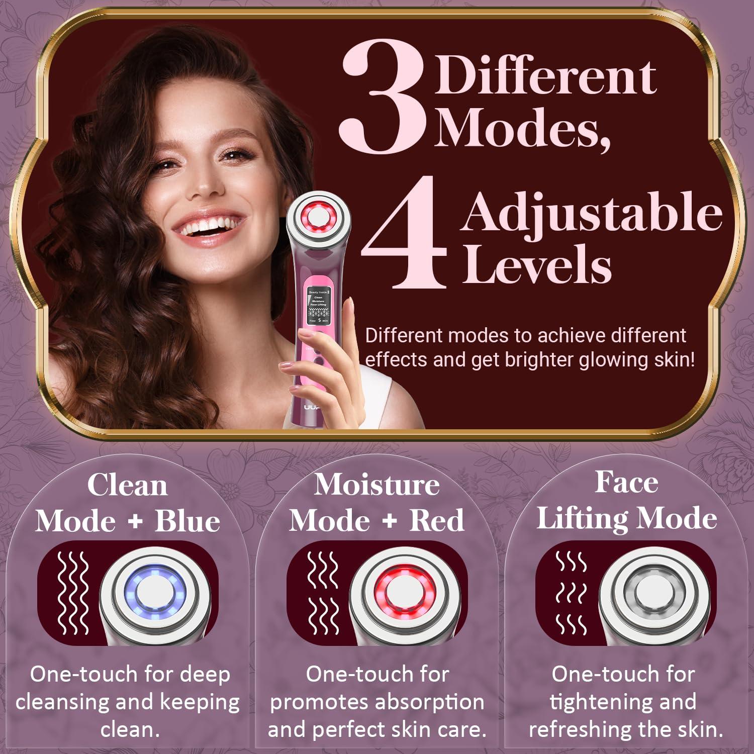 UUPAS Smart Photon Micro-Current Device - UUPAS LED Red Blue Light Therapy Wand Device for Face - Microcurrent Facial Device