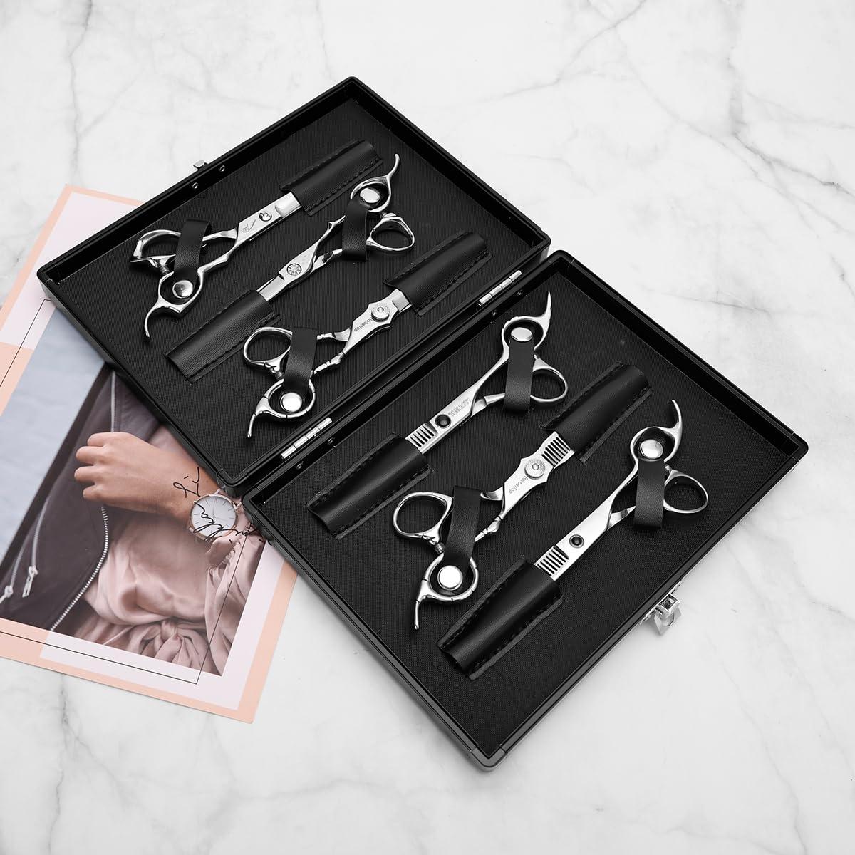 BARBERTOP Leather Salon Scissors Storage Case,Scissor Case Shear Case for Hair Stylist Hairdressers Leather Salon Comb and Scissors Holder Hair Cutting Scissors Shears Storage(Type B-6 Scissors Place)