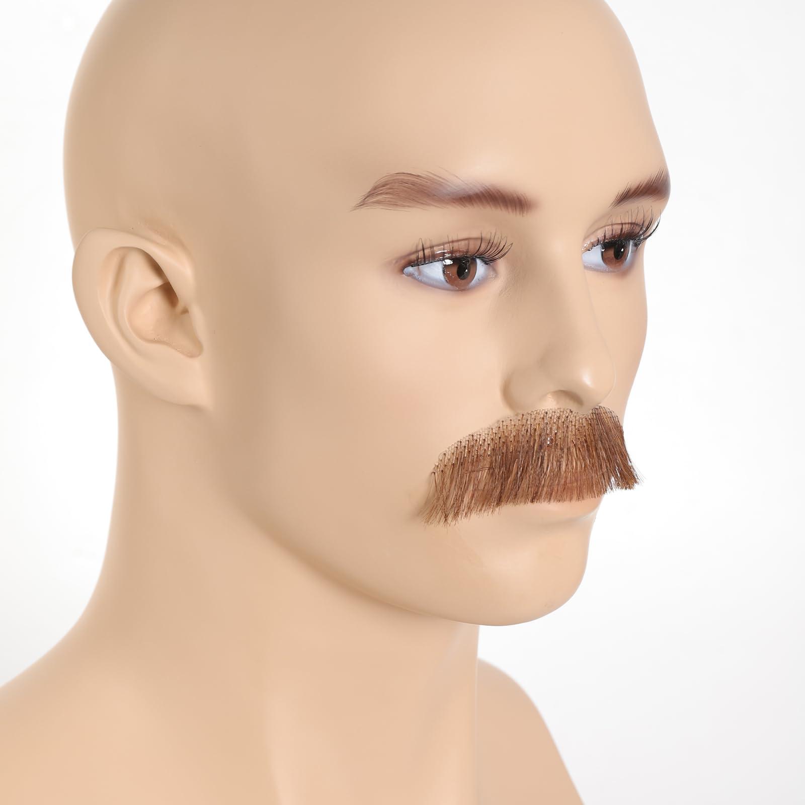 VIJIGIA Human Hair Full Hand Tied Realistic Fake Mustache Brown Human Hair Jack Sparrow Fake Beard Fake Goatee Costume Beard Fake Facial Hair Lace Beard for Women Halloween Funny Cosplay CostumeBROWN