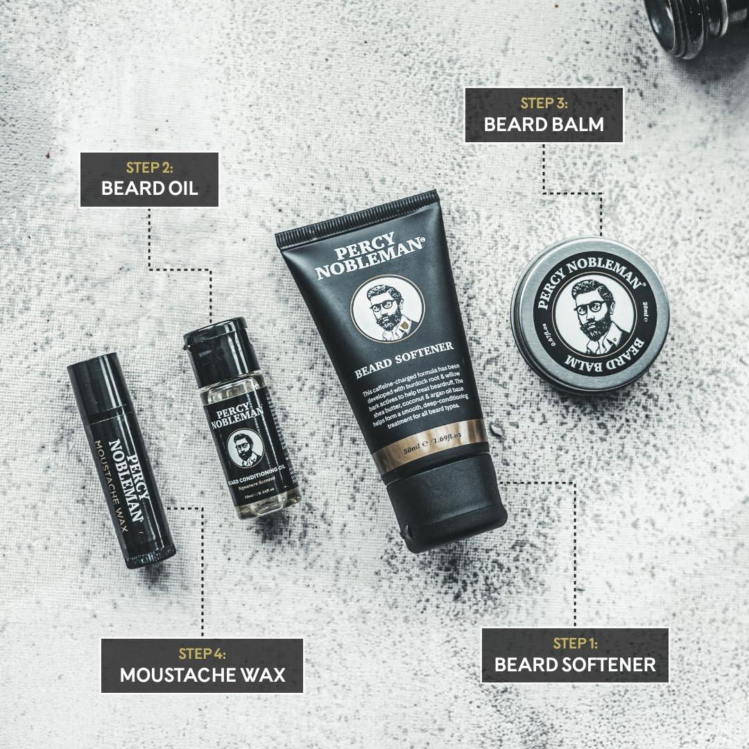 Percy Nobleman Percy Nobleman Beard Survival Kit, a Beard Grooming Kit containing a scented beard oil, beard balm, moustache wax, and a beard softener