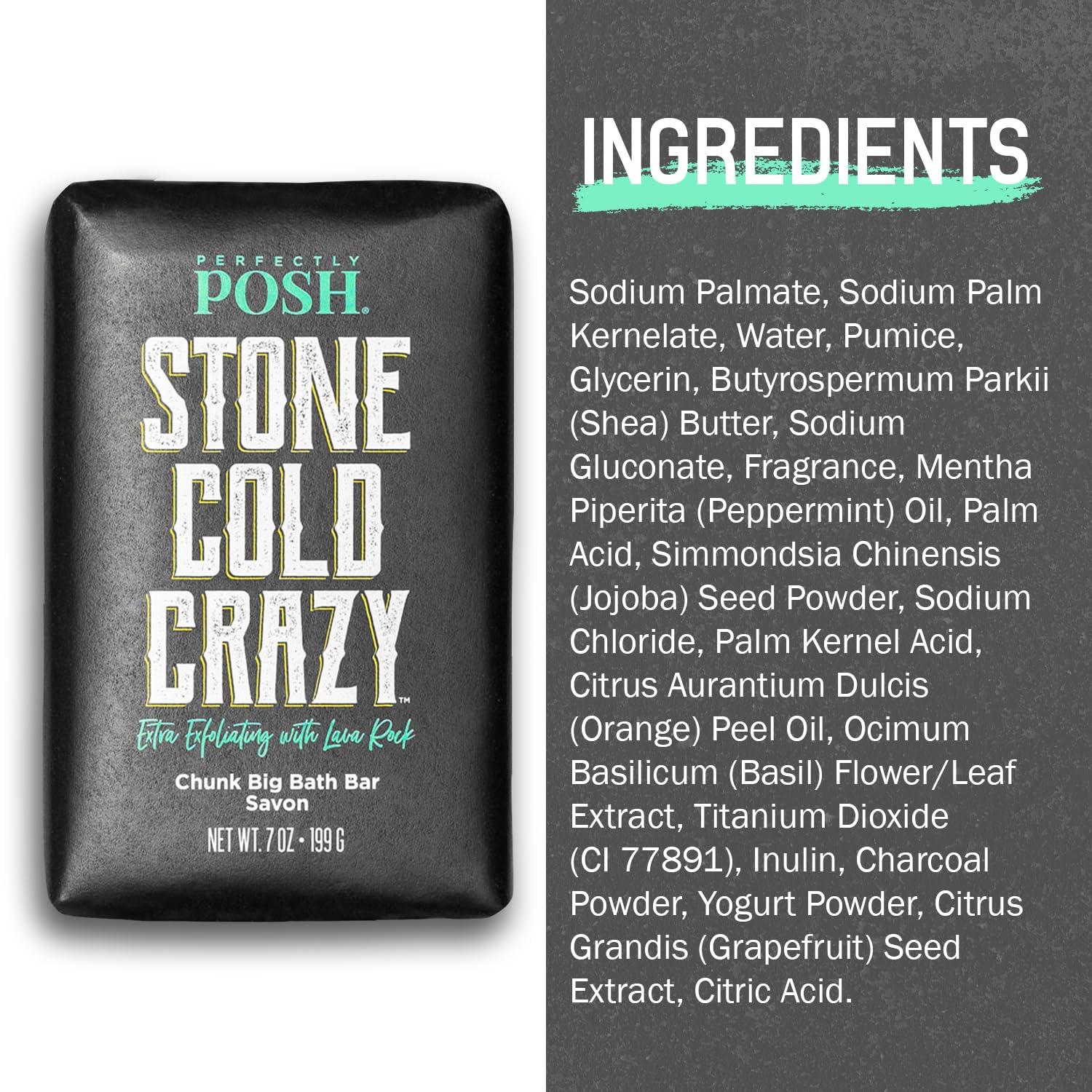 Perfectly Posh Perfectly Posh - Stone Cold Crazy Big Bath Bar Soap - Refreshing and Nourishing Soap with Energizing Scent - for Energizing Bath Time - 7oz