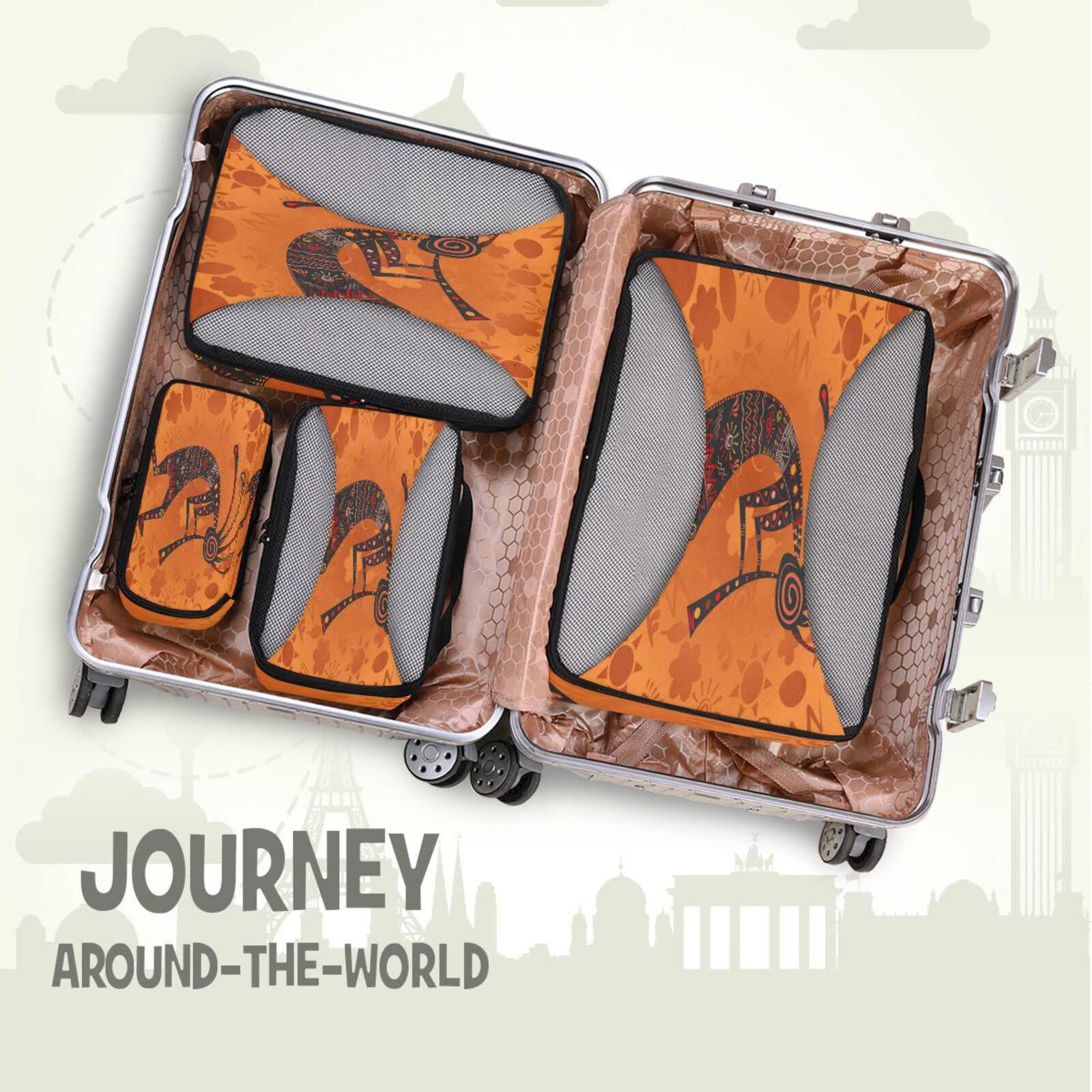 Oyihfvs Native American kokopelli 4 PCs Set Packing Bags, Luggage Organizer Bag, Portable Cube Toiletry bag, Durable Travel Cosmetic Storage Bag for Men Women