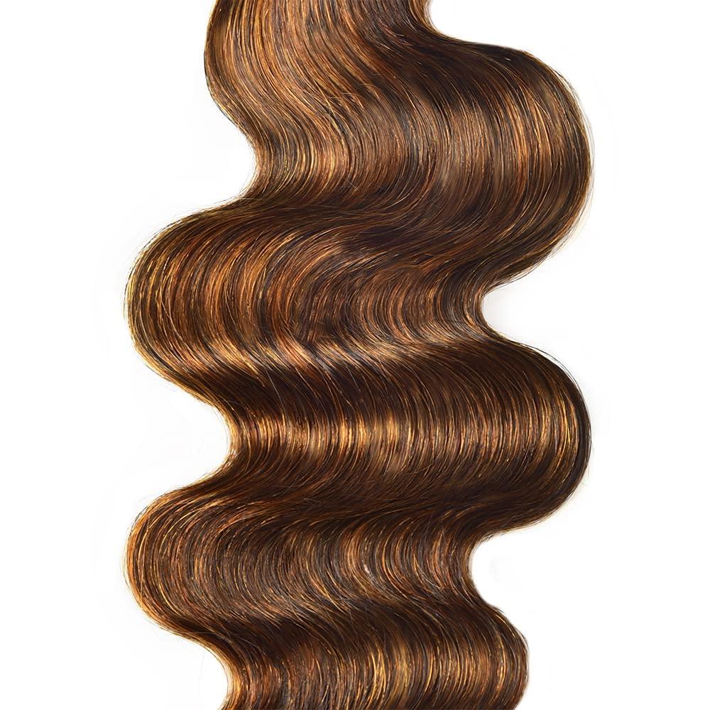 ZevPiul Highlight Human Hair Bundles Ombre Body Wave Bundle 8A Peruvian Virgin Human Hair 3 Bundles 26 28 30 Inch Brown Highlight Human Hair Bundles 2 Tone Dark Brown Human Hair Bundles