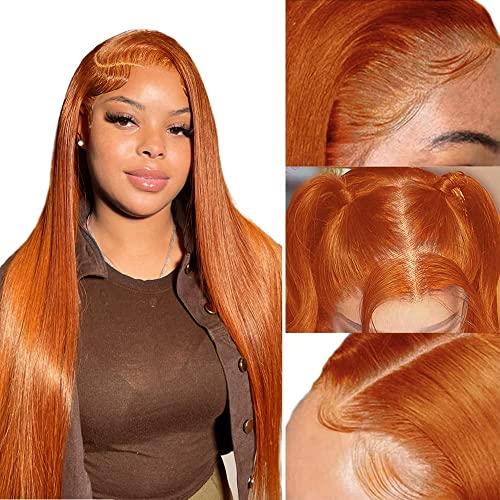 Azkiu Ginger Orange Lace Front Wigs Human Hair Straight Lace Front Wig 13x4 Hd Frontal Wigs Human Hair Pre Plucked With Baby Hair Ginger Wig Human Hair Lace Front Wigs for Black Women 150% Density 20Inch
